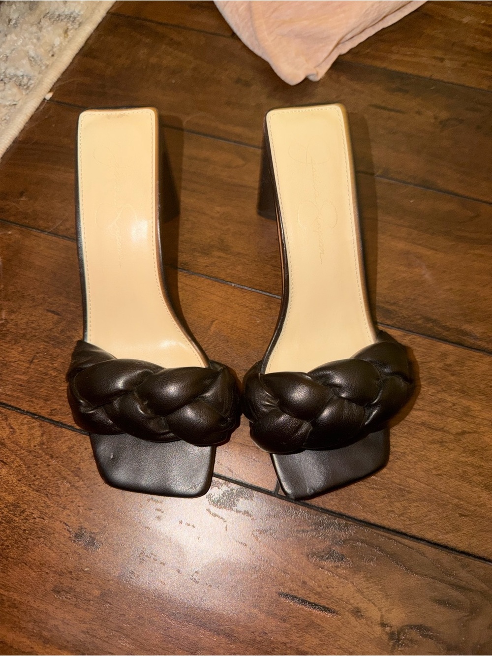 Jessica Simpson Braided Strap black Leather Slide Sandals - Women